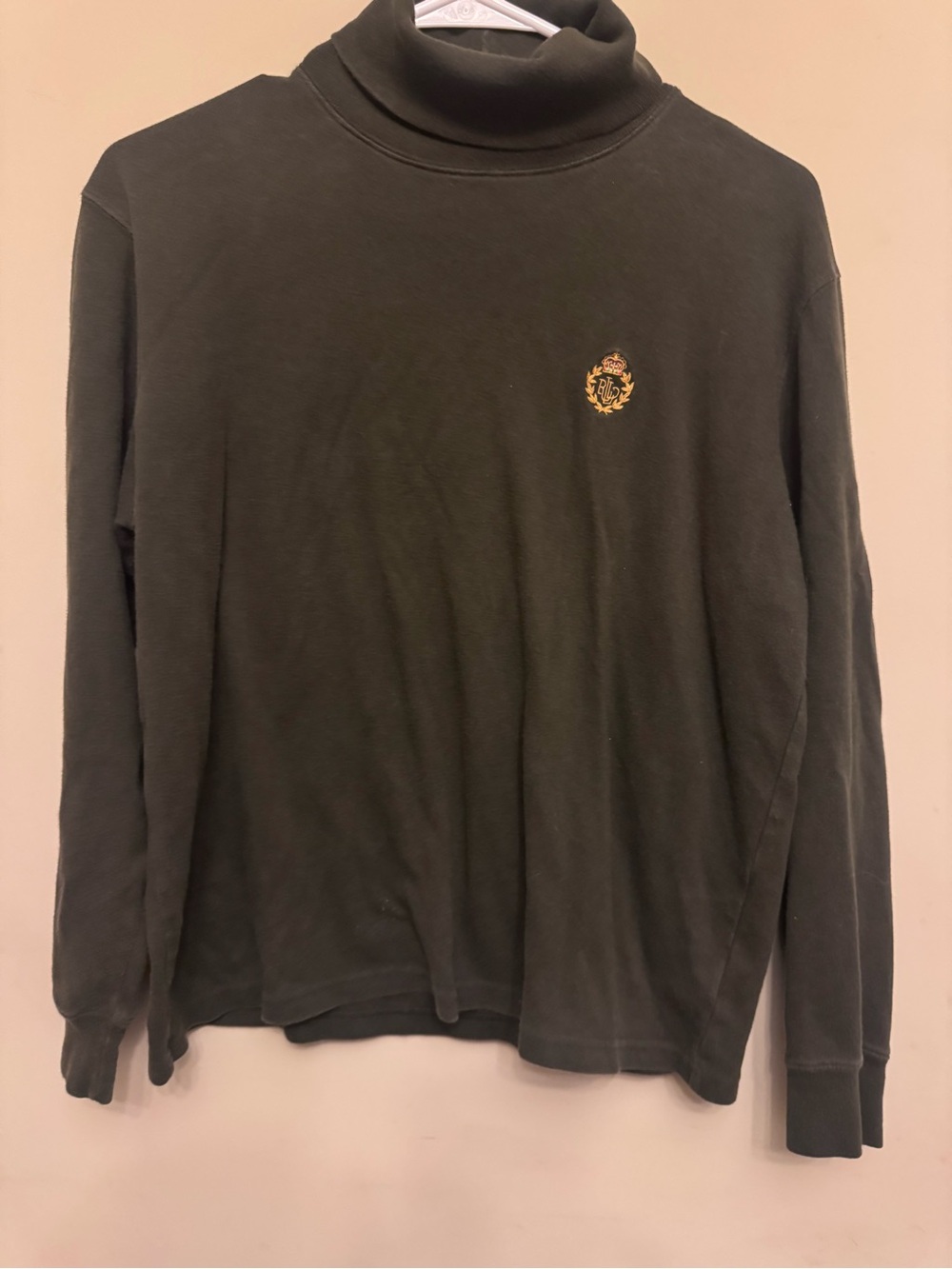 Ralph Lauren Olive Green Turtleneck Sweatshirt with Crest